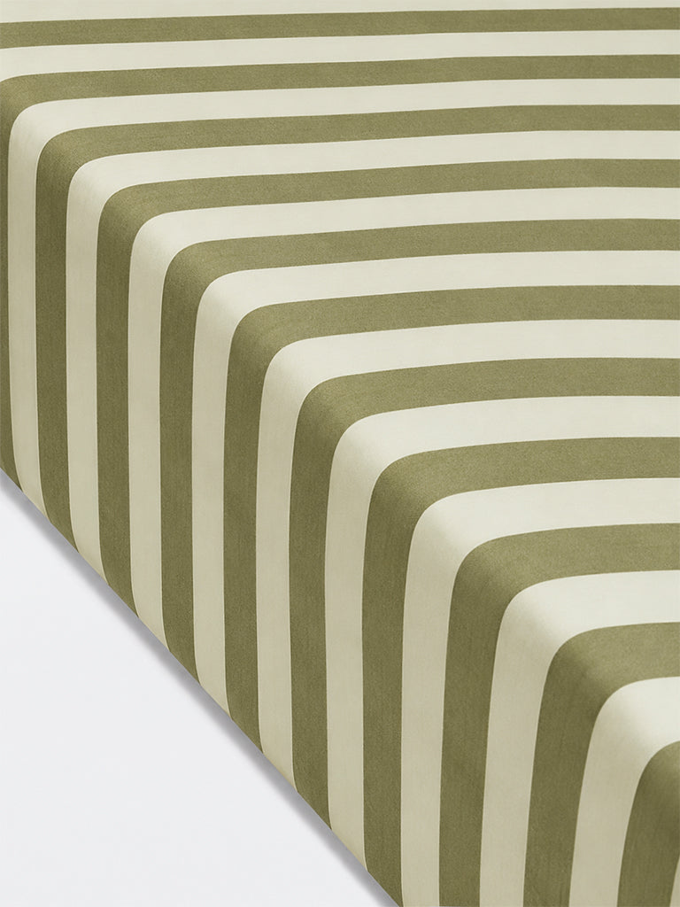 Westside Home Olive Striped Fitted Queen Bed Sheet Set