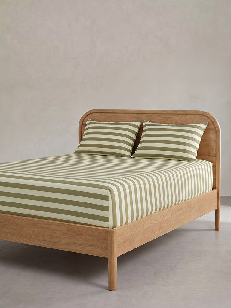 Westside Home Olive Stripe Printed Fitted King Bed Sheet Set