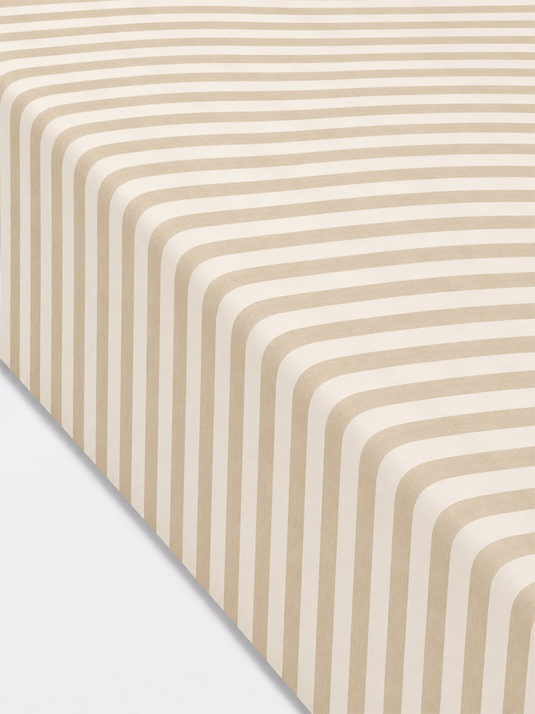 Westside Home Beige Striped Fitted King Bed Sheet Set