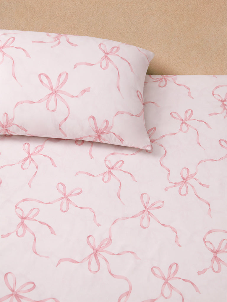 Westside Home Pink Bow Printed Queen Bedsheet Set