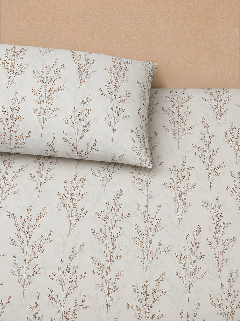 Westside Home Brown Botanical Printed Queen Bed Sheet Set