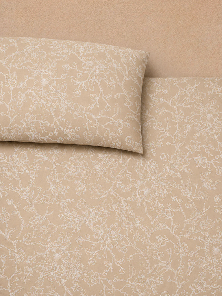 Westside Home Beige Floral Printed King Bed Sheet Set