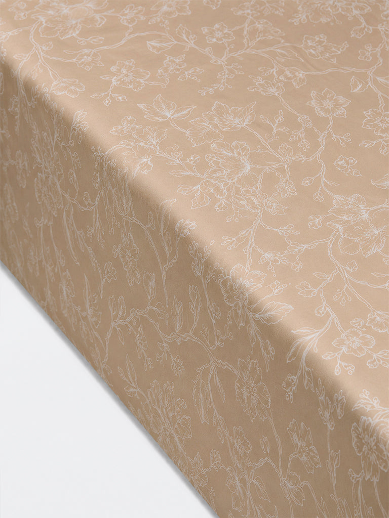 Westside Home Beige Floral Printed King Bed Sheet Set