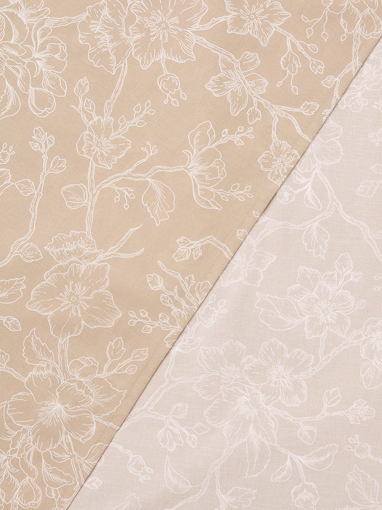 Westside Home Beige Floral Printed Queen Bedsheet Set