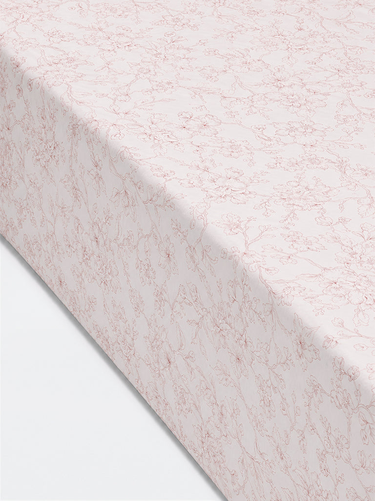 Westside Home Off-White Floral Printed Queen Bed Sheet Set