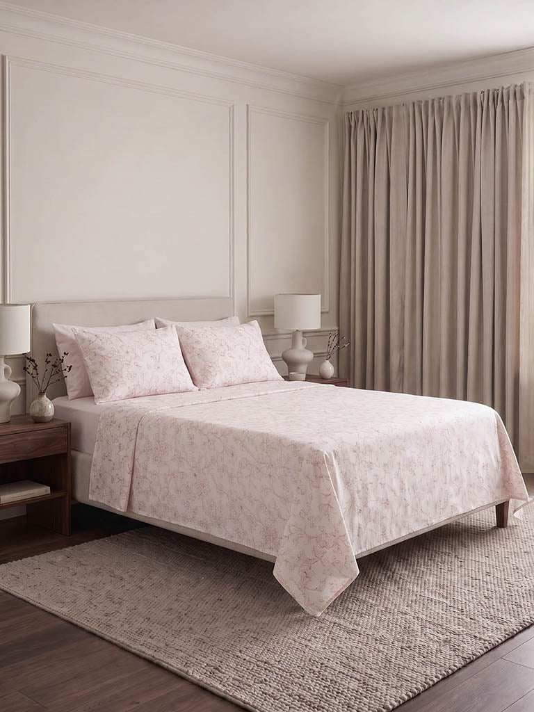 Westside Home Off-White Floral Pattern King Bed Sheet Set