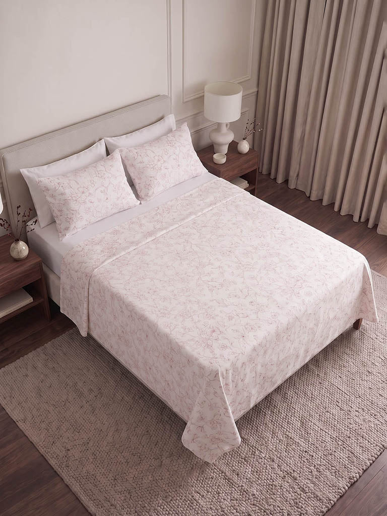 Westside Home Off-White Floral Pattern King Bed Sheet Set