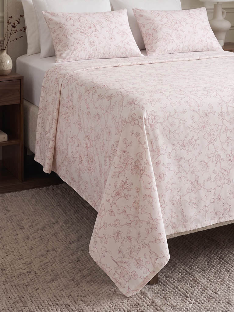 Westside Home Off-White Floral Pattern King Bed Sheet Set