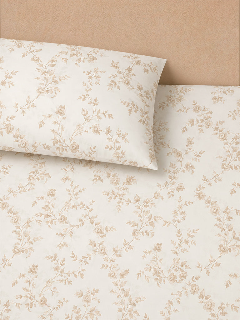 Westside Home Light Taupe Floral Printed Queen Bed Sheet Set
