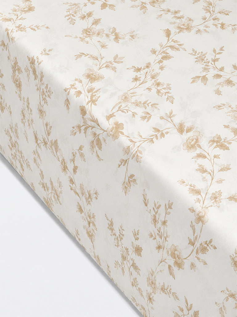 Westside Home Light Taupe Floral Printed King Bed Sheet Set