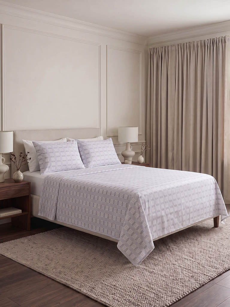 Westside Home Grey Geometric Printed King Bed Sheet Set