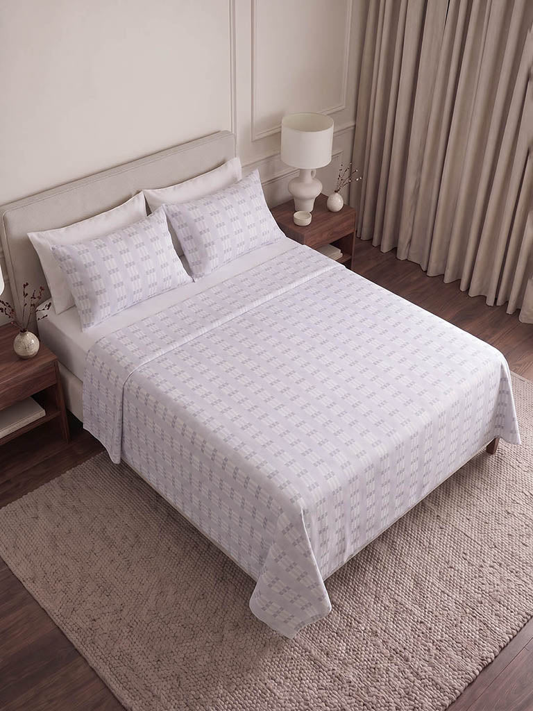 Westside Home Grey Geometric Printed King Bed Sheet Set