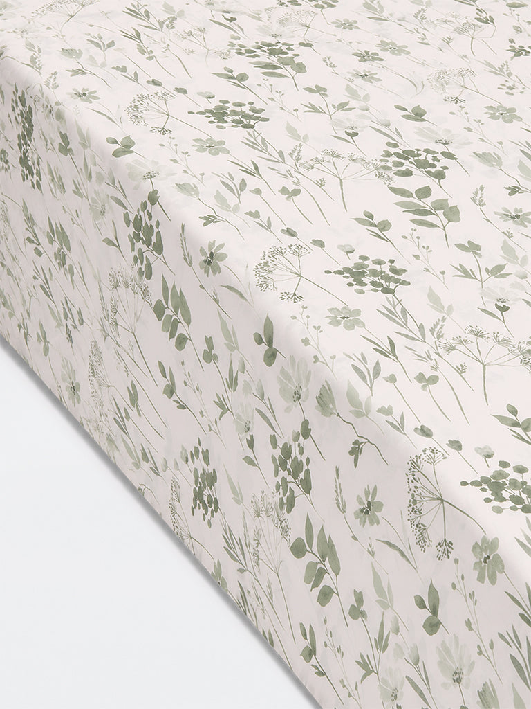 Westside Home Green Botanical Printed Queen Bed Sheet Set