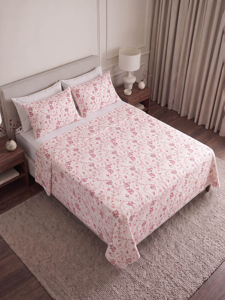 Westside Home Dusty Pink Botanical Printed Queen Bed Sheet Set