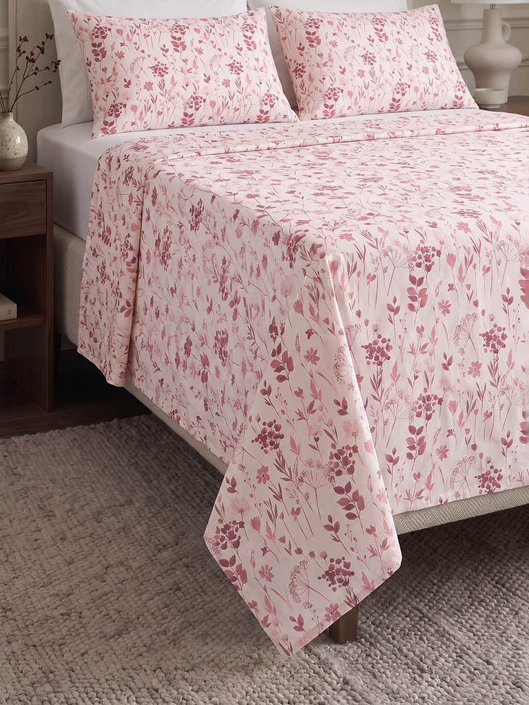 Westside Home Dusty Pink Botanical Printed Queen Bed Sheet Set