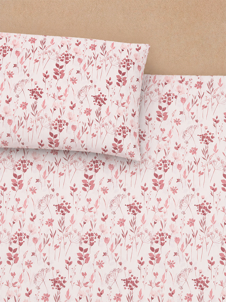 Westside Home Dusty Pink Botanical Printed Queen Bed Sheet Set