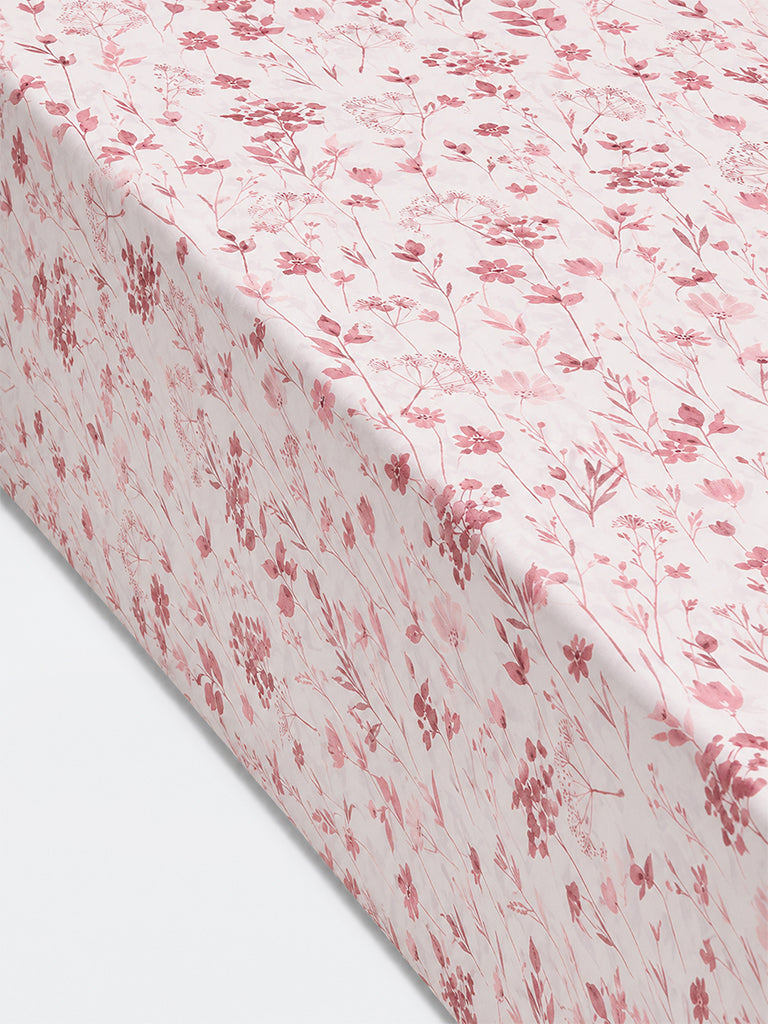 Westside Home Dusty Pink Botanical Printed Queen Bed Sheet Set