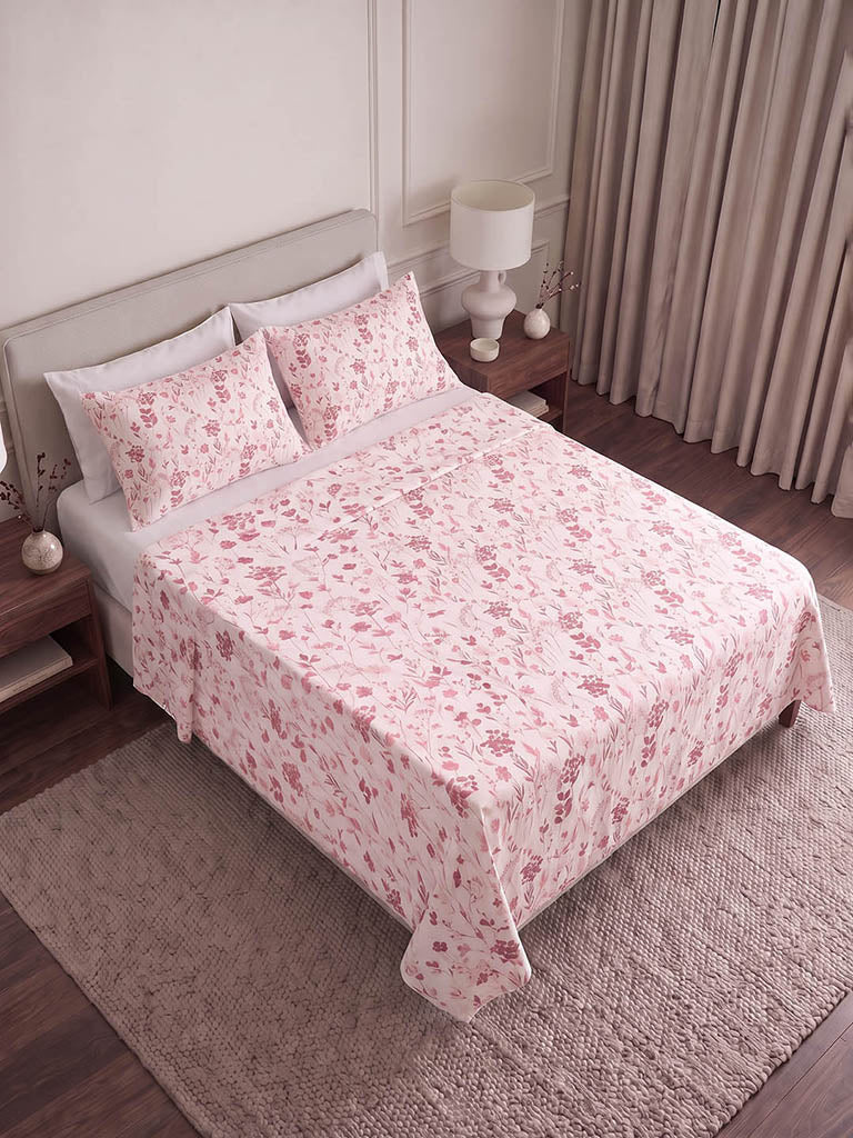 Westside Home Dusty Pink Botanical Printed King Bed Sheet Set