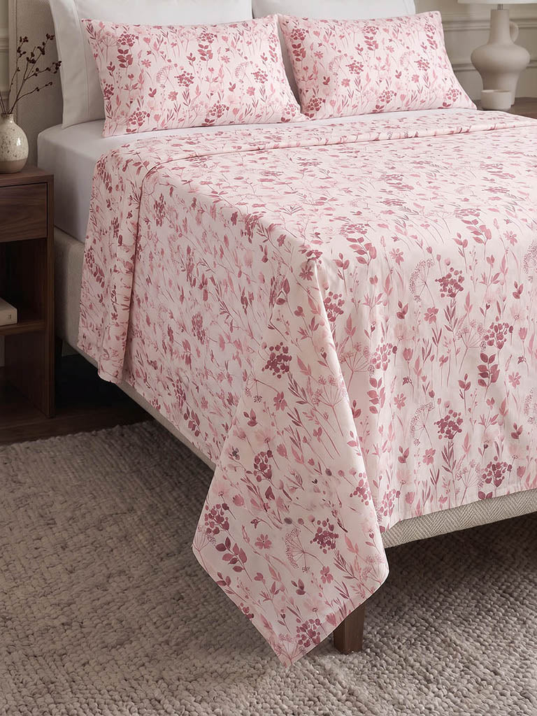 Westside Home Dusty Pink Botanical Printed King Bed Sheet Set
