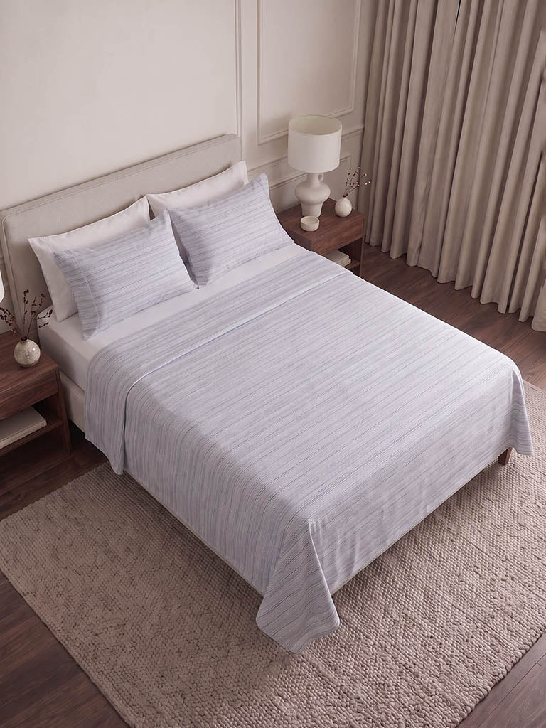Westside Home Grey Stripe Textured Queen Bed Sheet Set
