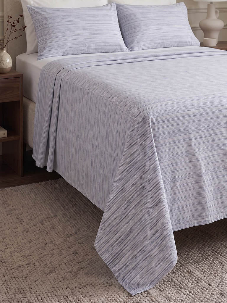 Westside Home Grey Stripe Textured Queen Bed Sheet Set