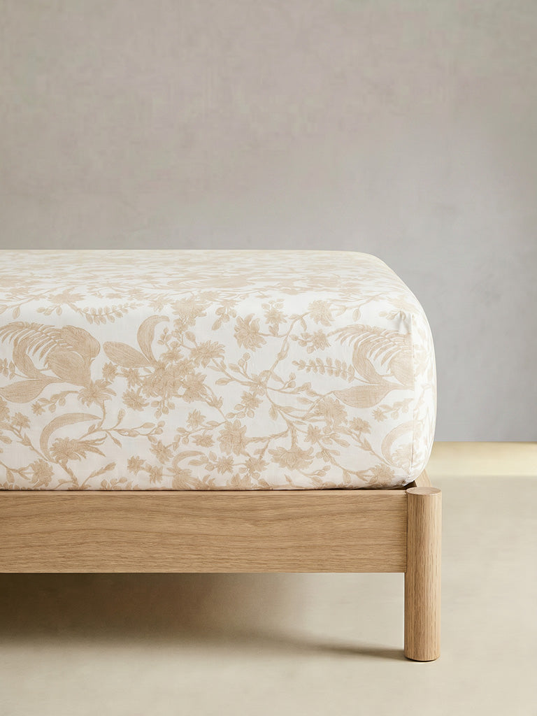 Westside Home Light Beige Foliage Printed King Bed Sheet Set