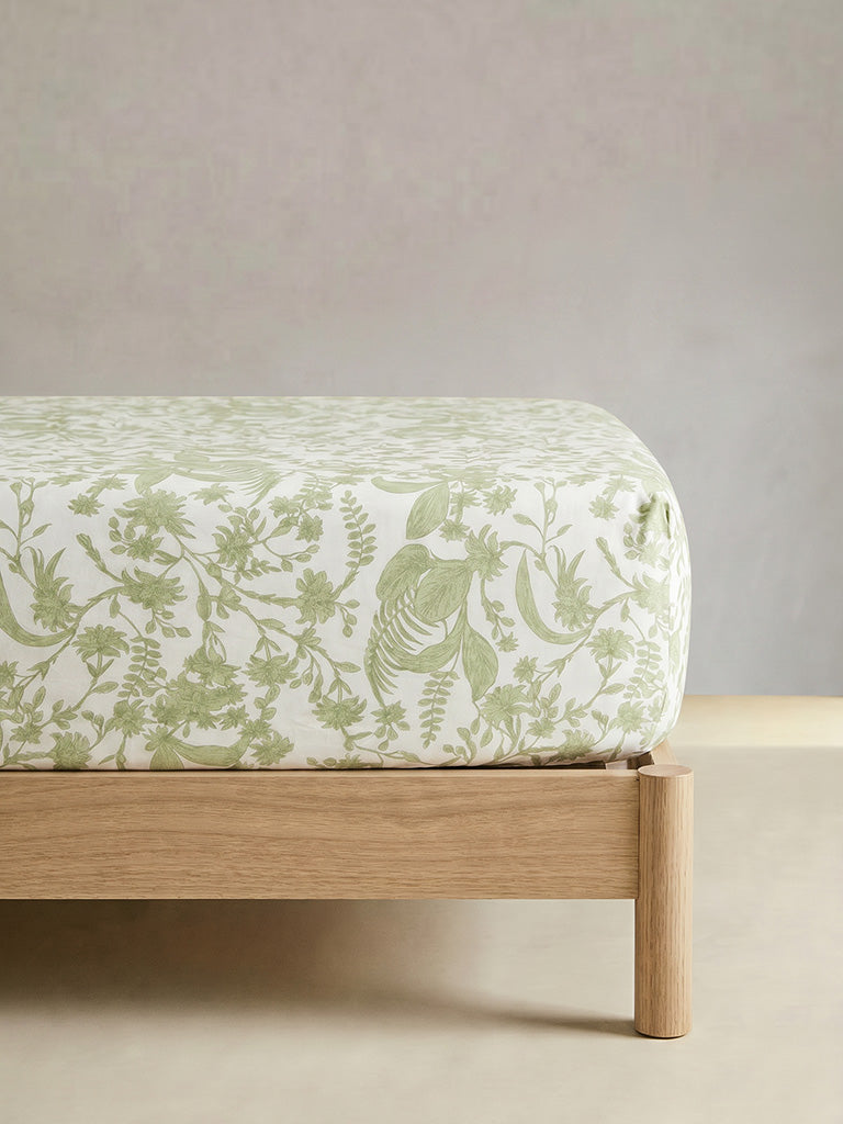 Westside Home Green Foliage Printed King Bed Sheet Set
