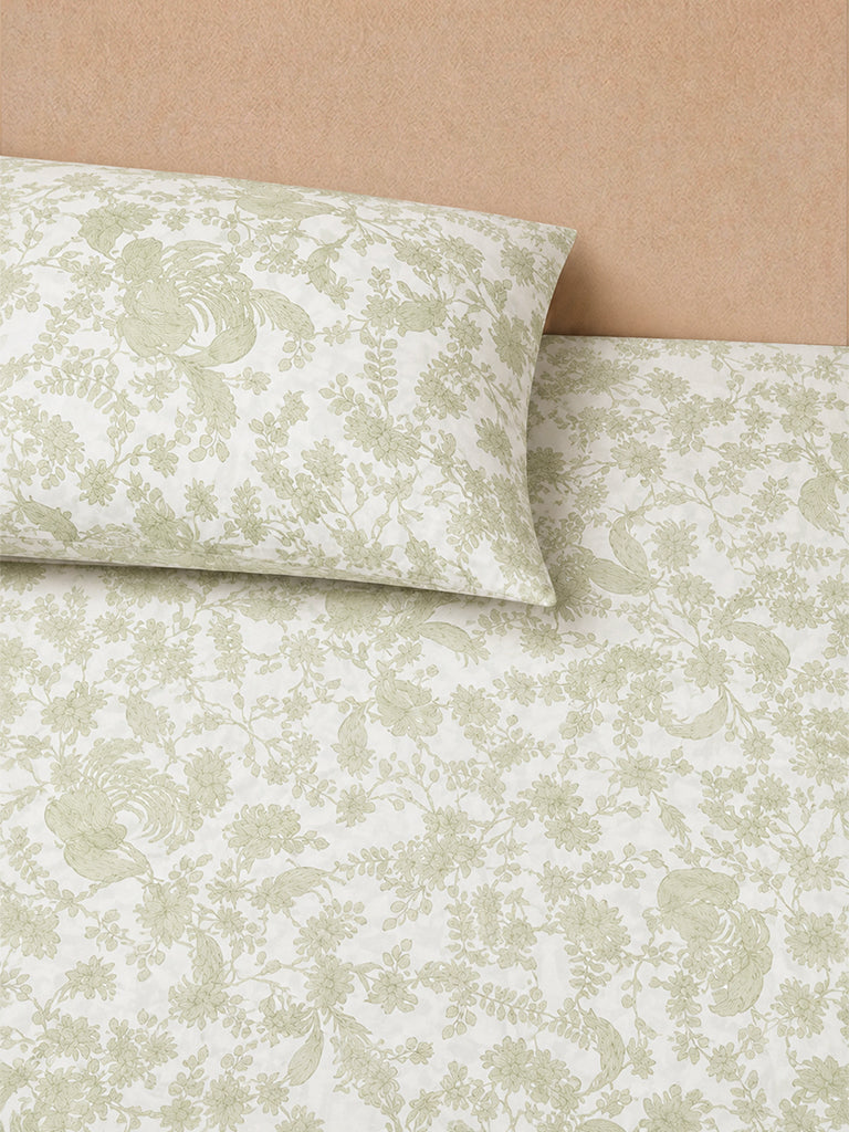 Westside Home Green Foliage Printed King Bed Sheet Set