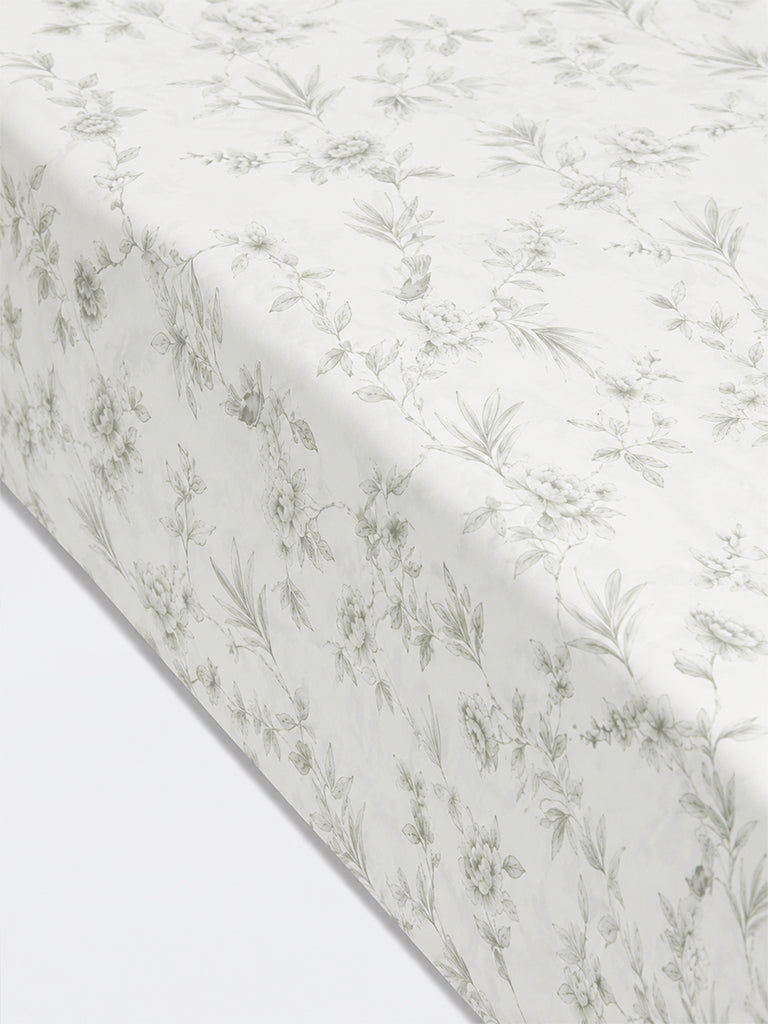 Westside Home White Floral Printed Queen Bed Sheet Set