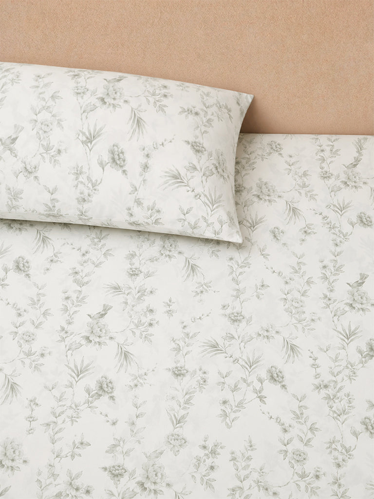 Westside Home White Floral Printed King Bed Sheet Set