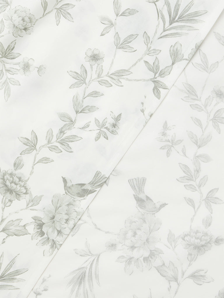 Westside Home White Floral Printed King Bed Sheet Set