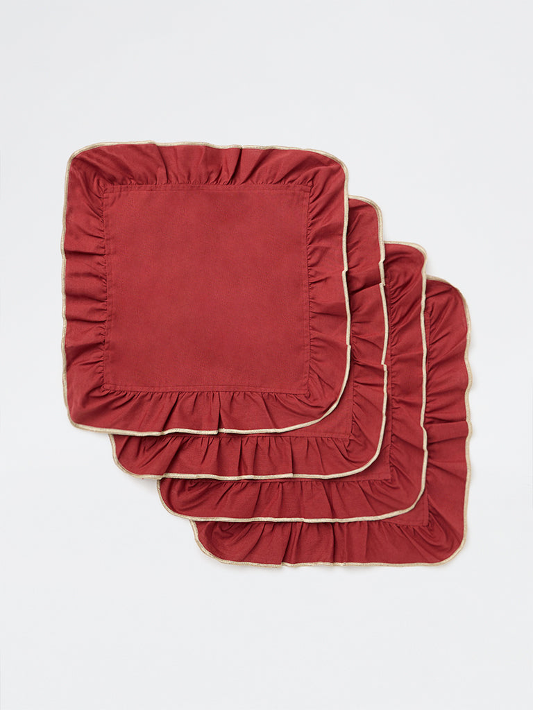 Westside Home Red Frill-Detail Napkins - Set of 4