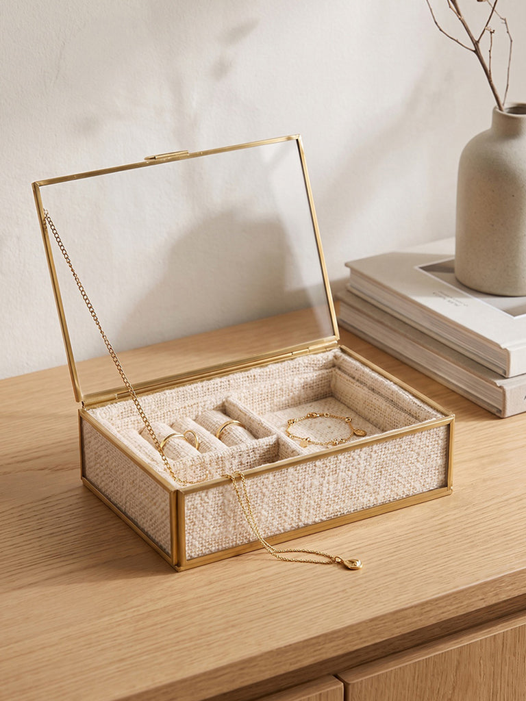 Westside Home Ivory Boucle Design Glass Jewellery Box