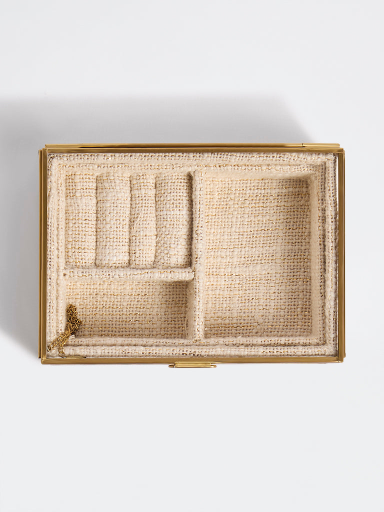 Westside Home Ivory Boucle Design Glass Jewellery Box