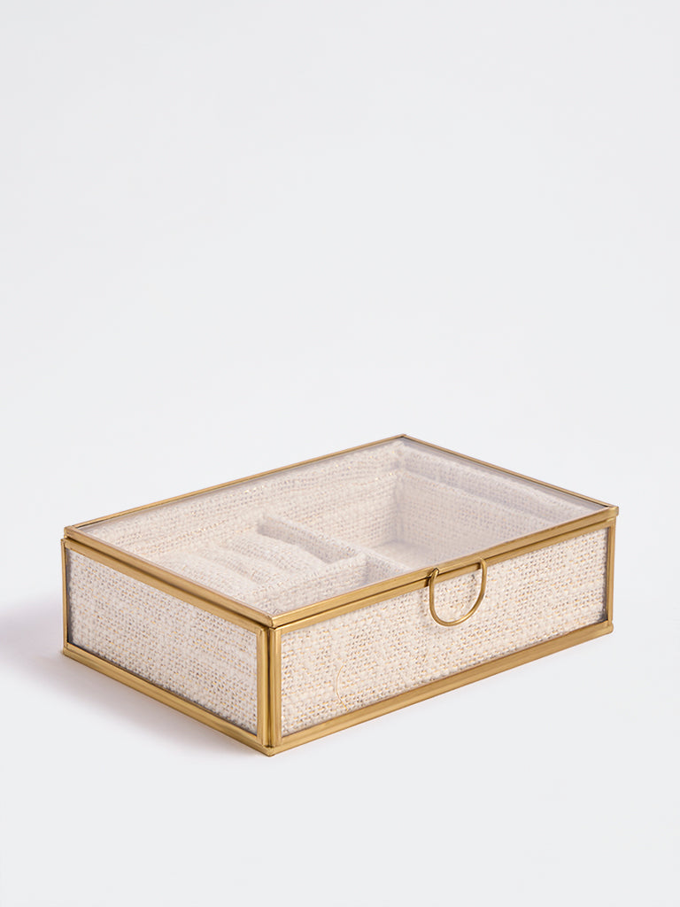 Westside Home Ivory Boucle Design Glass Jewellery Box