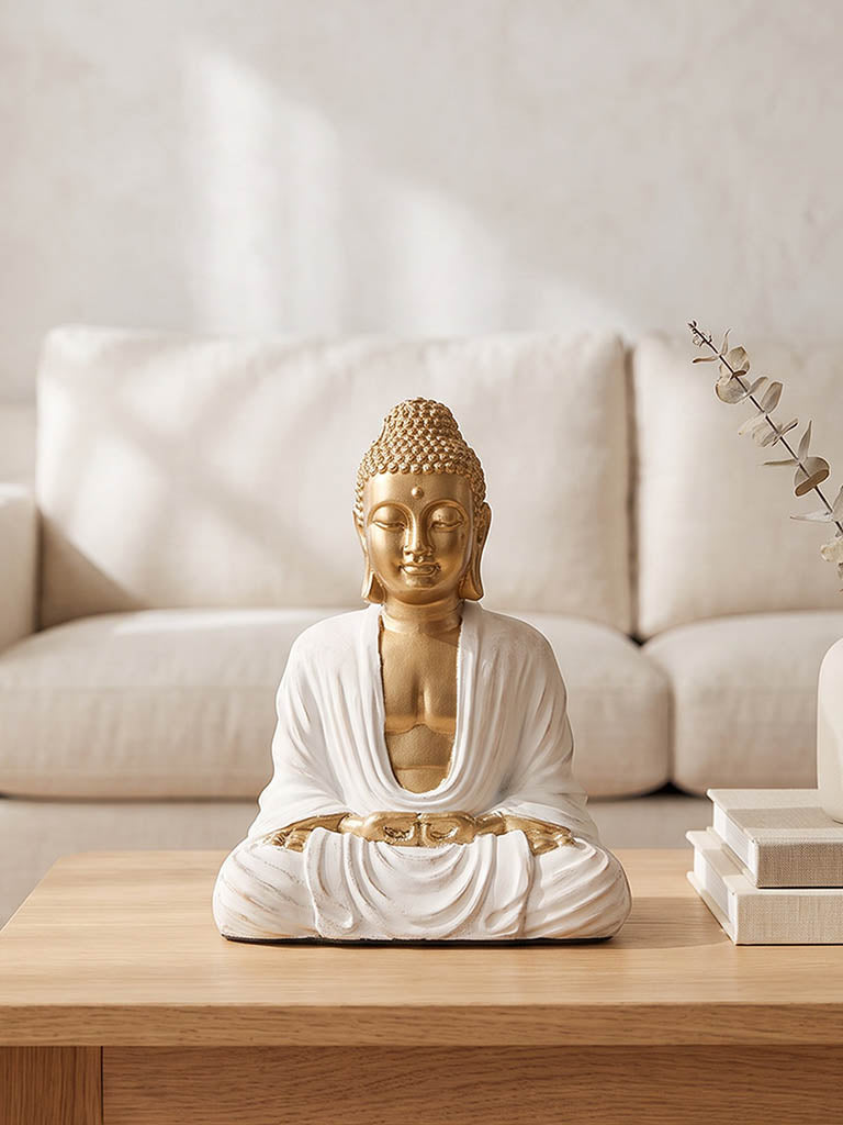 Westside Home White Sitting Buddha Idol Decorative Object