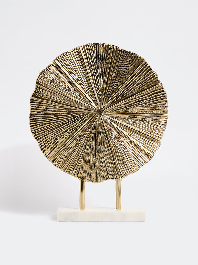 Westside Home Gold Metal Sunburst Sculpture on Marble Stand