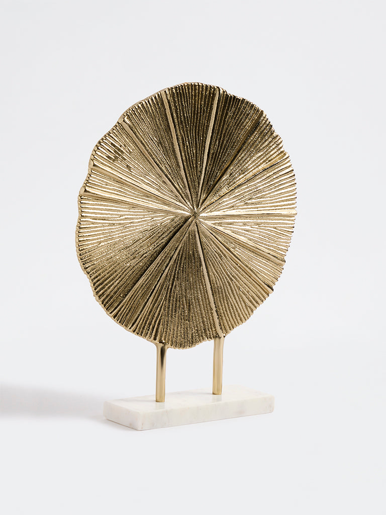 Westside Home Gold Metal Sunburst Sculpture on Marble Stand