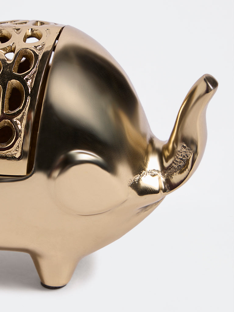 Westside Home Gold Metal Elephant Design Candle Holder