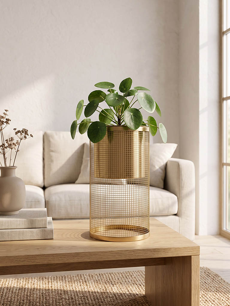 Westside Home Gold Metal Pot on Mesh Cage Stand