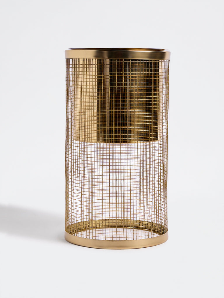 Westside Home Gold Metal Pot on Mesh Cage Stand