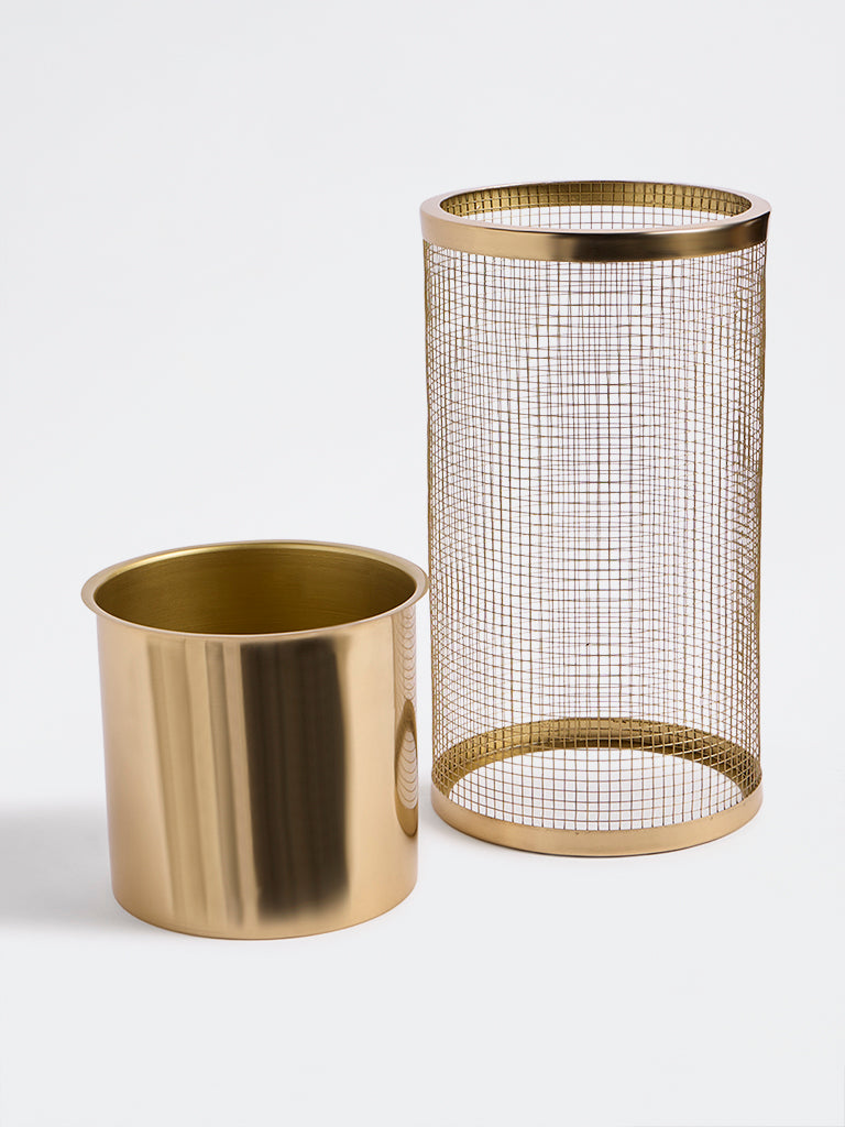 Westside Home Gold Metal Pot on Mesh Cage Stand
