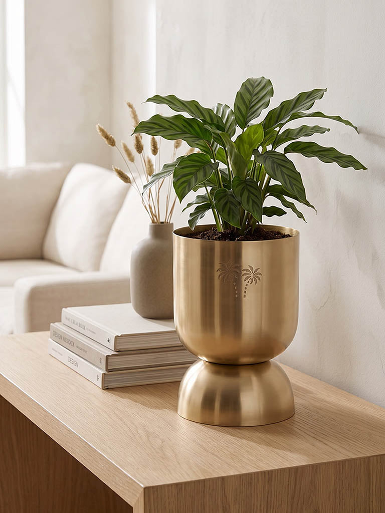 Westside Home Gold Metal Palm Tree Embossed Planter