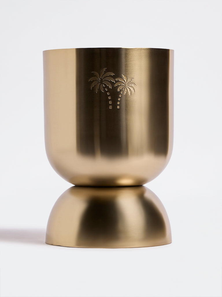 Westside Home Gold Metal Palm Tree Embossed Planter