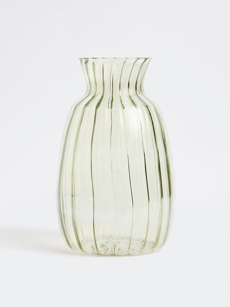 Westside Home Green Ribbed Tall Glass Vase