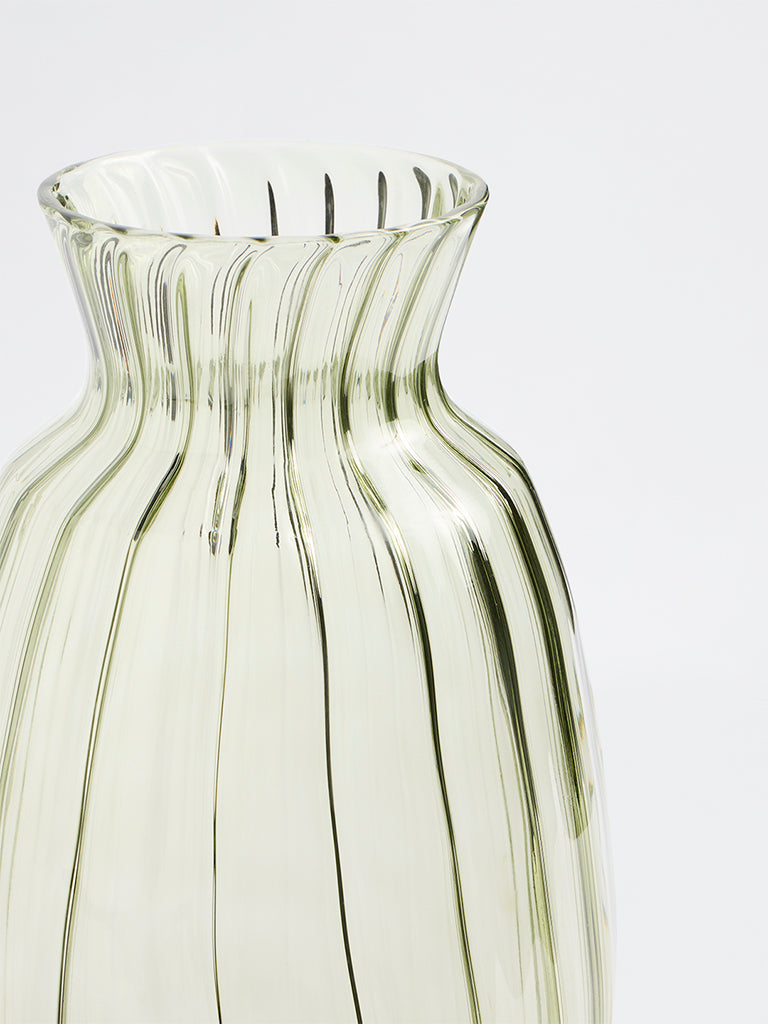 Westside Home Green Ribbed Tall Glass Vase