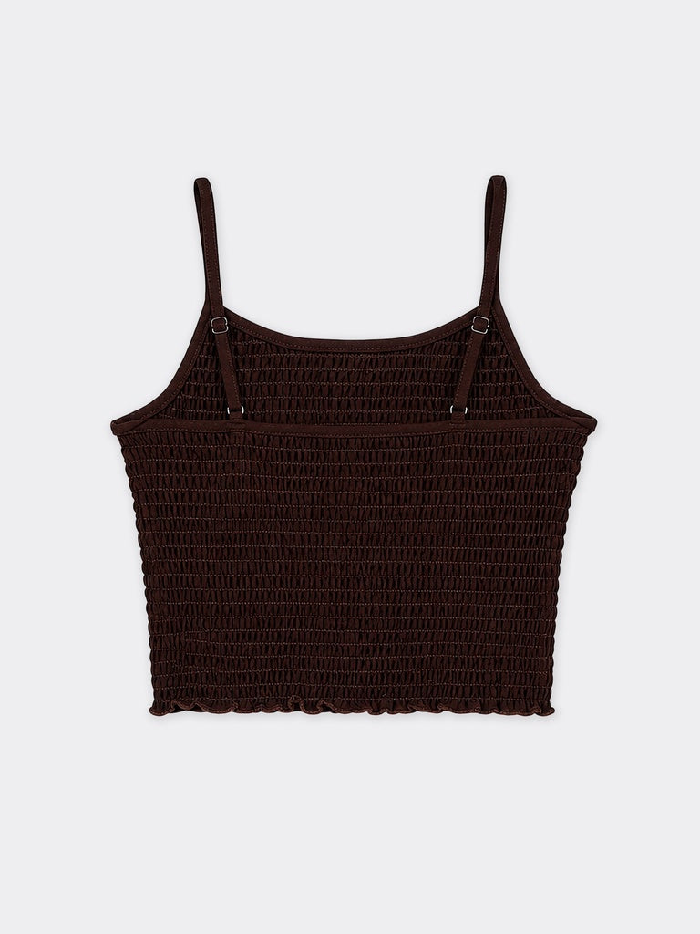 Nuon Dark Brown Smocked Cotton-Blend Top
