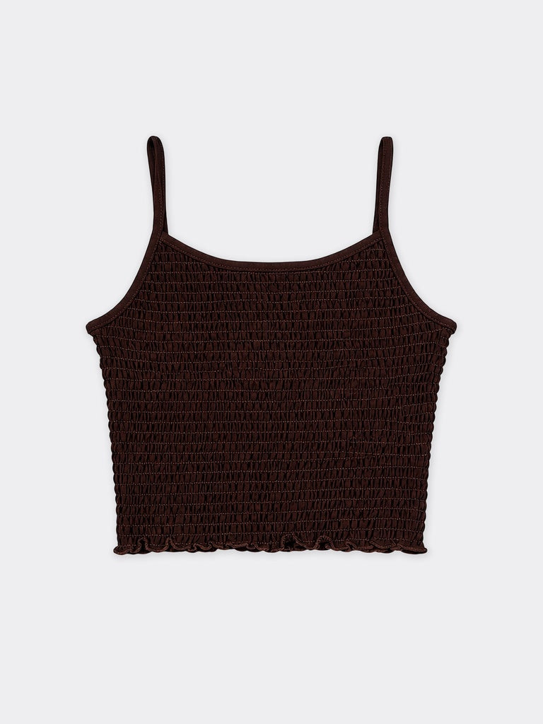 Nuon Dark Brown Smocked Cotton-Blend Top