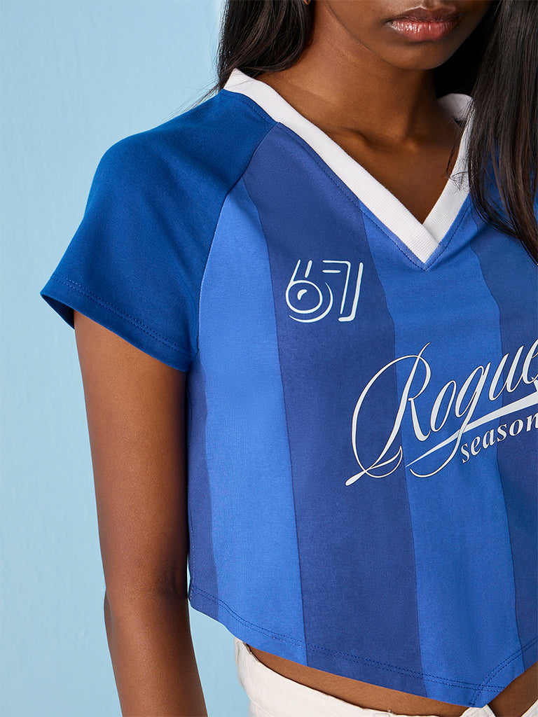Nuon Blue Text Printed T-Shirt