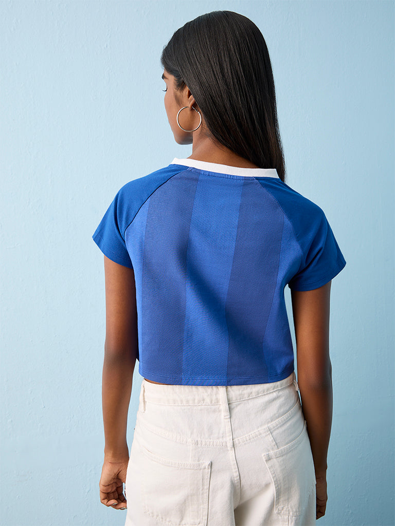 Nuon Blue Text Printed T-Shirt